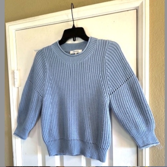 FRAME Puff-Sleeve Chunky Ribbed Knit Cotton/Cashmere Sweater NWOT/sz XS - Picture 10 of 15
